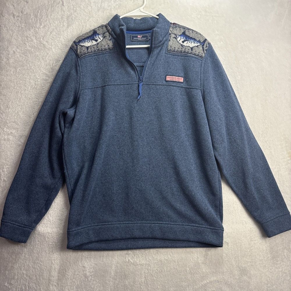 Rare Vineyard Vines Fairisle Marlin Shepra Quarter Zip Sweater Sz Medium Unisex